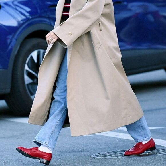 Antonio Melani Red Leather Penny Loafers sz 8 Preppy Nautical Chic Academia - Picture 10 of 11